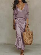 Anamartinezmadrid Anaïs | Vestido Midi Satinado Elegante Mujer – Morado – photo 7