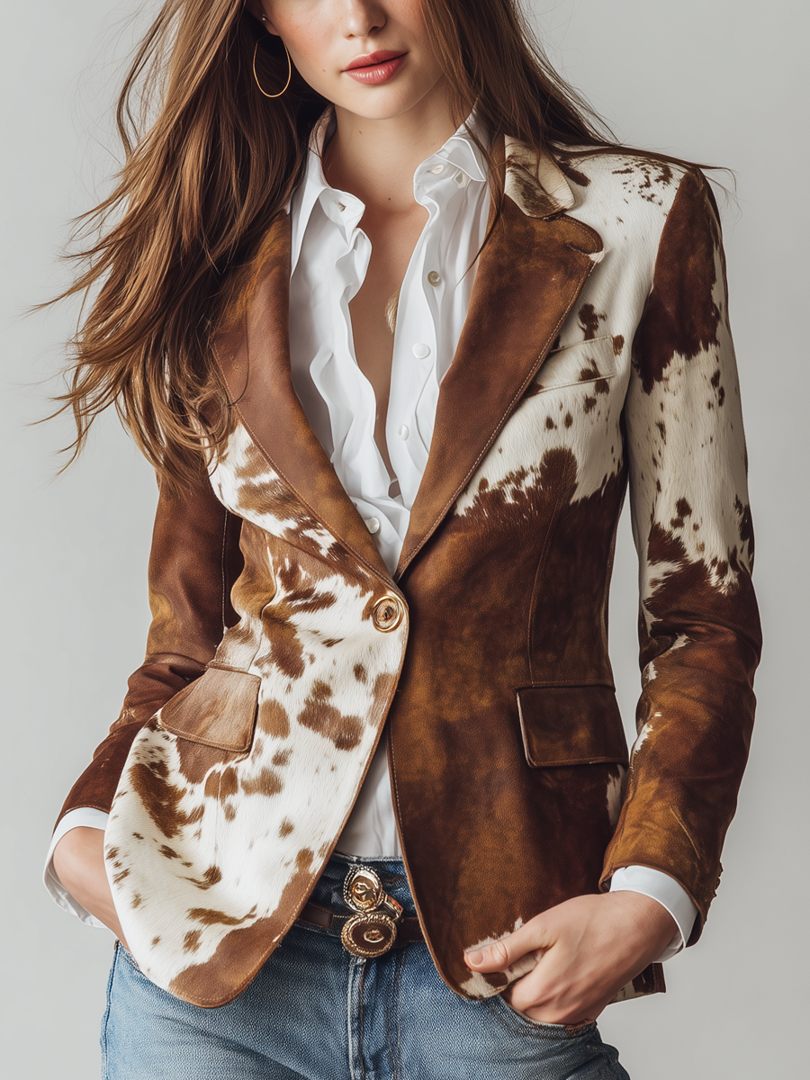 BIANCA MÓDENA Manuela - Blazer con Estampado Animal Vintage – Marrón