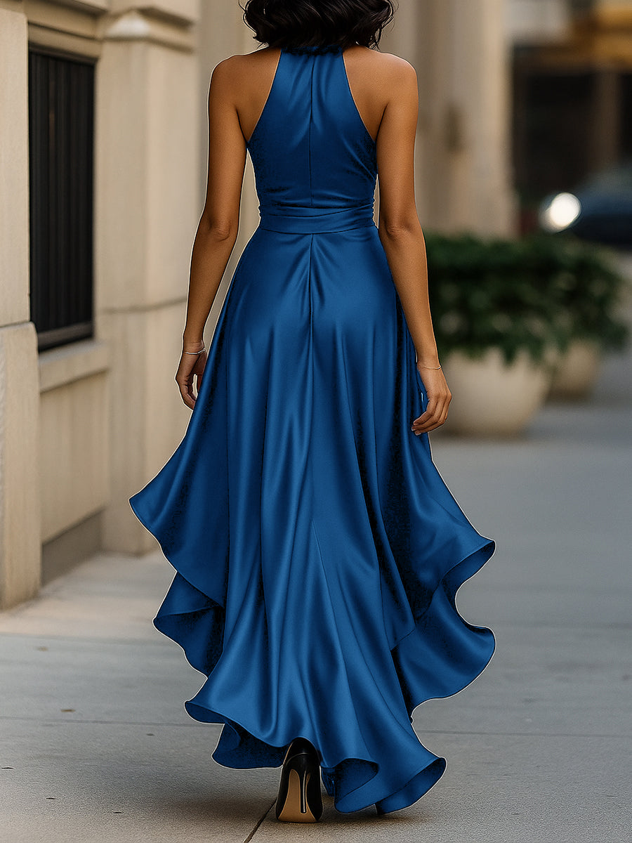 Anamartinezmadrid Gloria | Vestido Largo de Satén con Escote Halter y Volantes – photo 10
