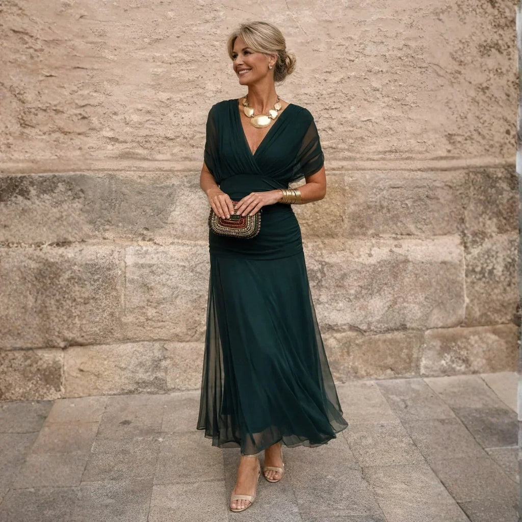 Anamartinezmadrid Elisa | Vestido Largo Plisado en Verde