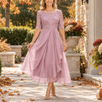 Anamartinezmadrid Inmaculada | Vestido Midi de Encaje con Falda Drapeada en Capas – Rosa – photo 5