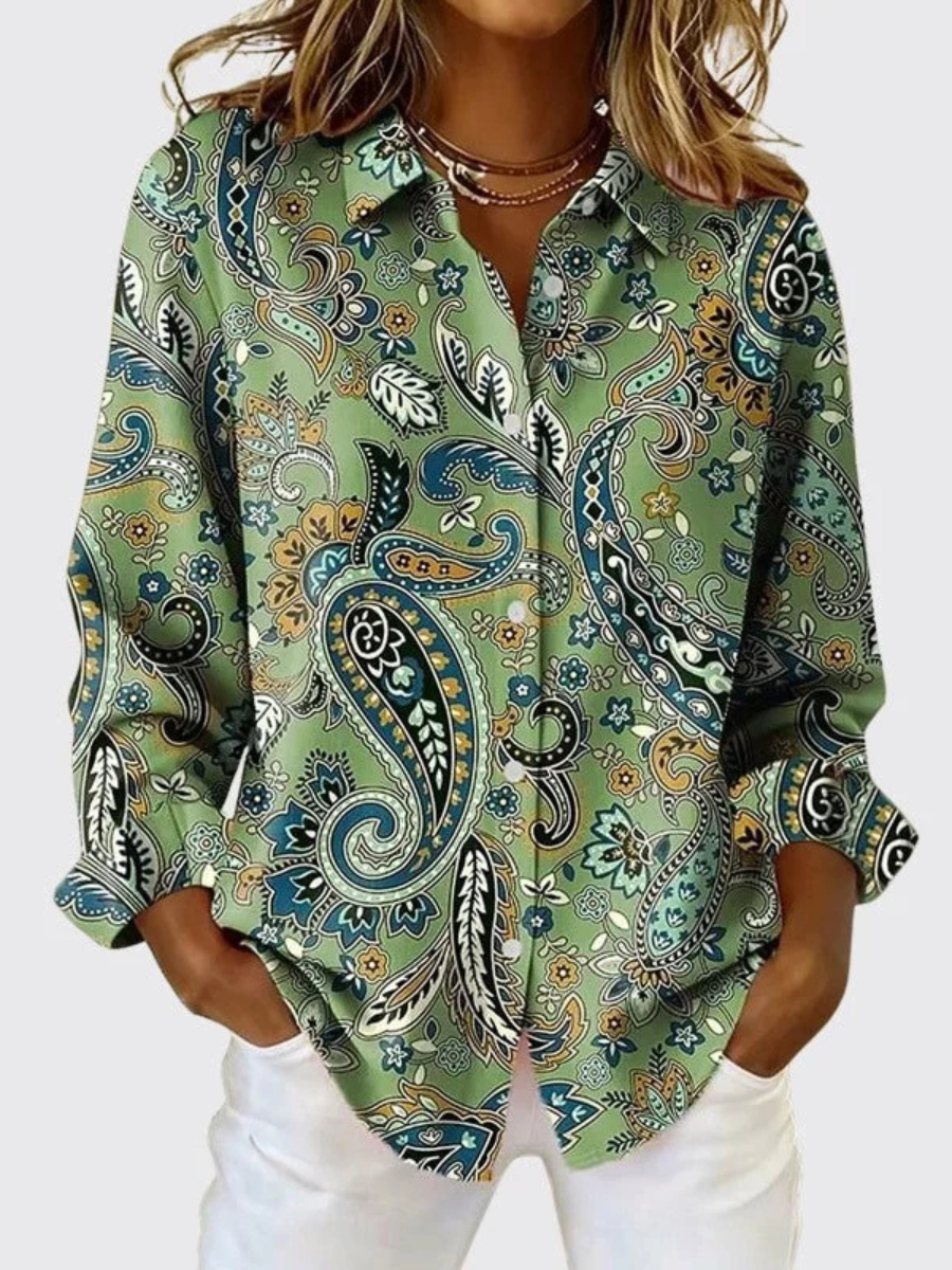 Anamartinezmadrid Olaia | Blusa Holgada de Estampado Cachemir con Cuello Camisero – Verde – photo 3