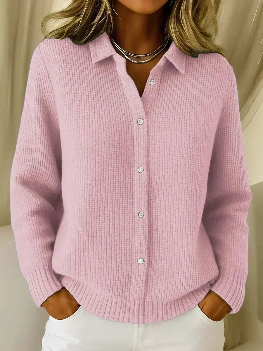 Anamartinezmadrid Camino | Cárdigan de Punto Gofre con Cuello Camisero – Rosa
