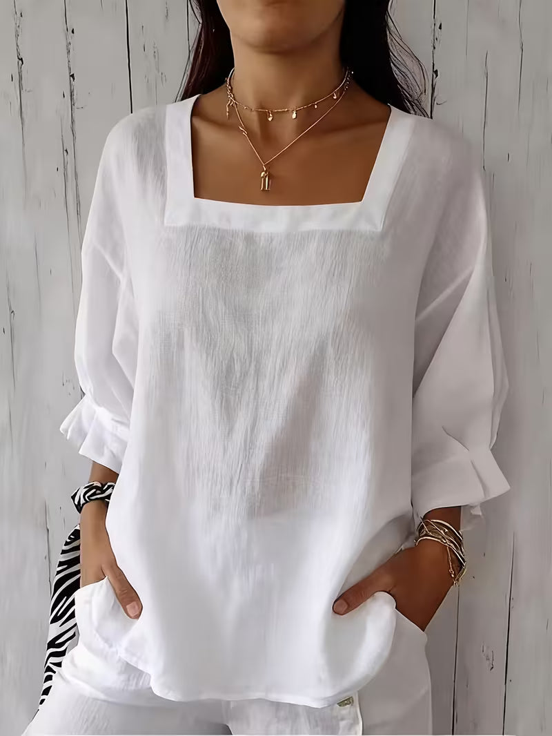 Marina Roca Alvessa | Blusa de Manga Larga con Escote Cruzado – Blanco – photo 2