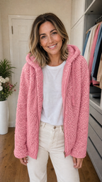 Anamartinezmadrid Gloria | Chaqueta con Capucha y Cremallera de Tejido Peluche – Rosa Claro – photo 7