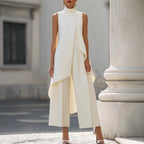 Anamartinezmadrid Daniela | Conjunto Elegante de Cuello Alto con Top Drapeado – Blanco