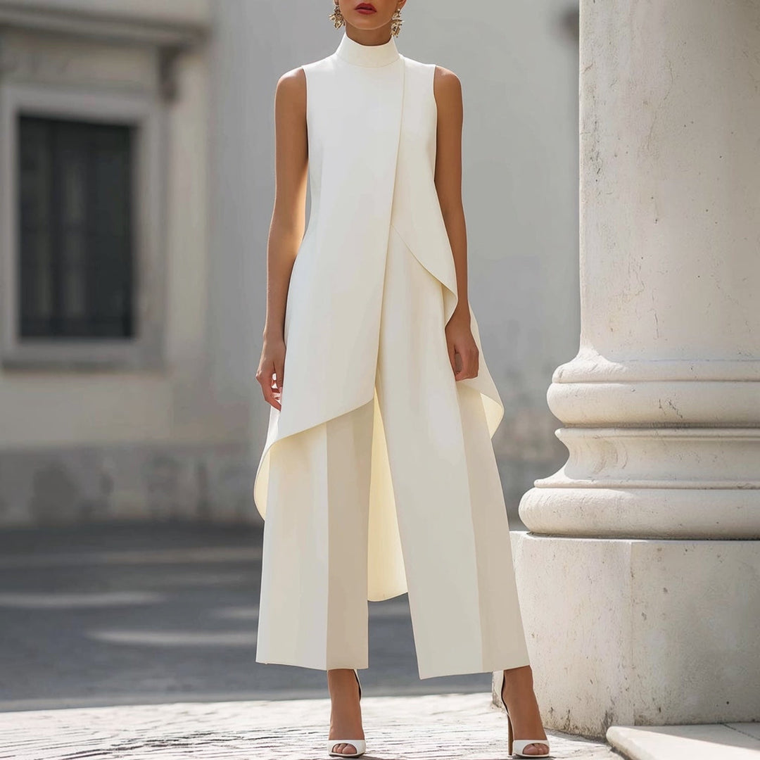 Anamartinezmadrid Daniela | Conjunto Elegante de Cuello Alto con Top Drapeado – Blanco