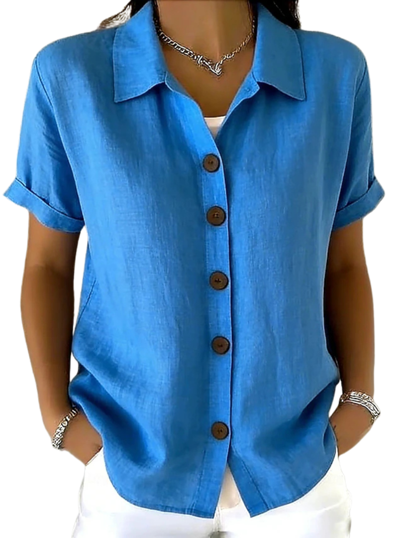 Anamartinezmadrid Débora | Blusa Holgada de Manga Corta con Botones – Azul – photo 4