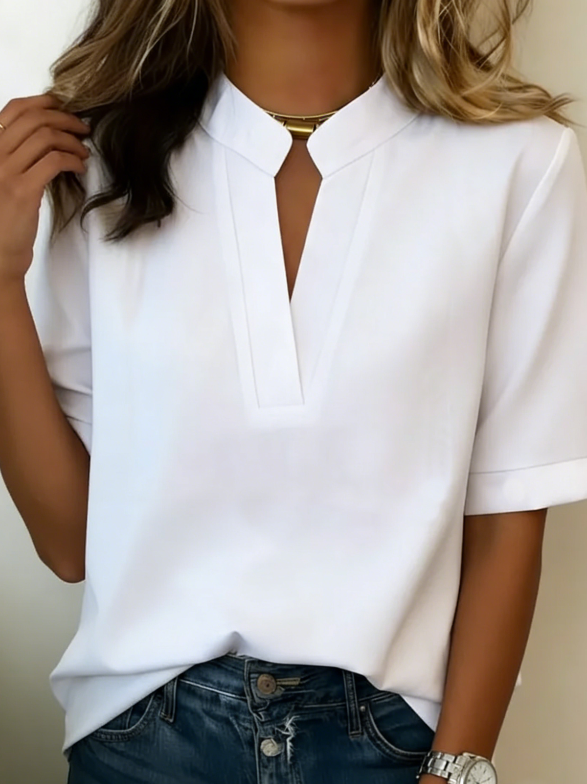 Marina Roca Élise — Blusa elegante con cuello refinado – Blanco – photo 3