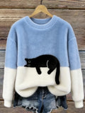 Silvana Vitali Ana - Jersey Elegante con Diseño de Gato – Azul Cielo