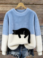 Silvana Vitali Ana - Jersey Elegante con Diseño de Gato – Azul Cielo