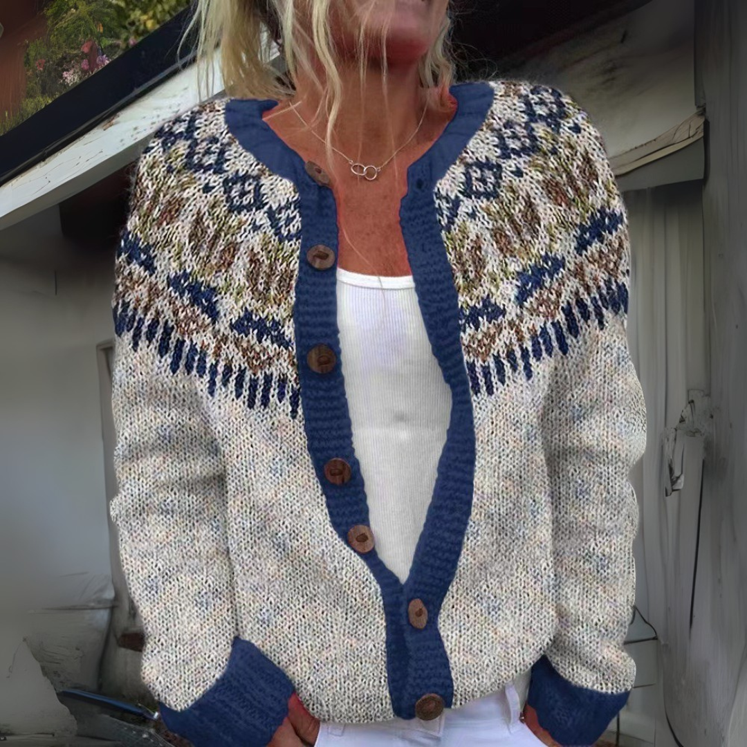 Anamartinezmadrid Nuria | Cárdigan de Punto Jacquard Estilo Fair Isle