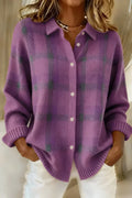 Anamartinezmadrid Rut | Cárdigan de Punto a Cuadros Morado con Cuello Camisero – Morado