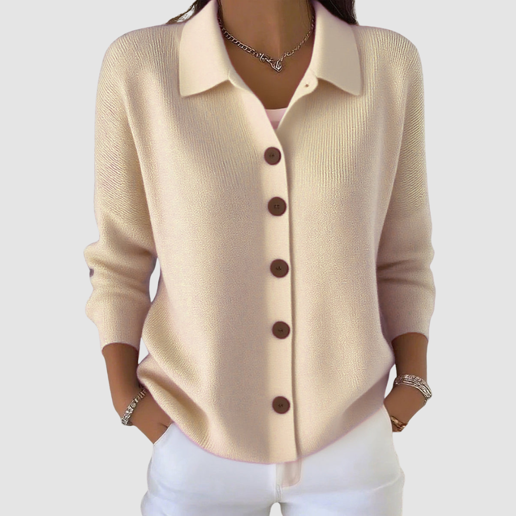 Anamartinezmadrid Iria | Cárdigan de Punto con Cuello Camisero y Botones – Albaricoque – photo 5