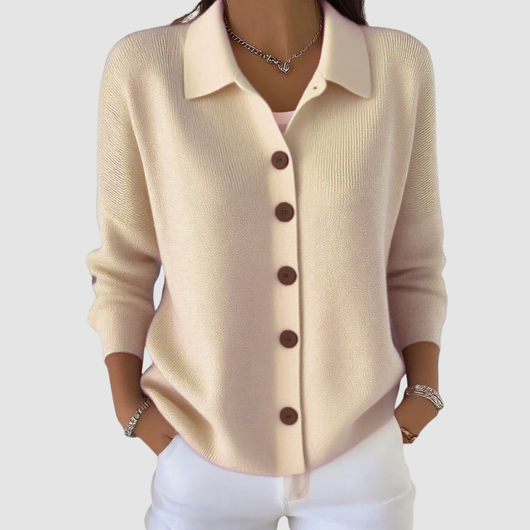Anamartinezmadrid Iria | Cárdigan de Punto con Cuello Camisero y Botones – Albaricoque – photo 5