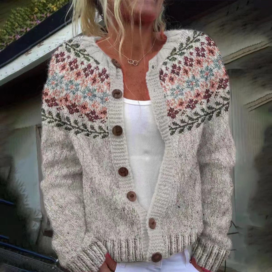 Anamartinezmadrid Carolina | Cárdigan de Punto Nórdico con Canesú Jacquard