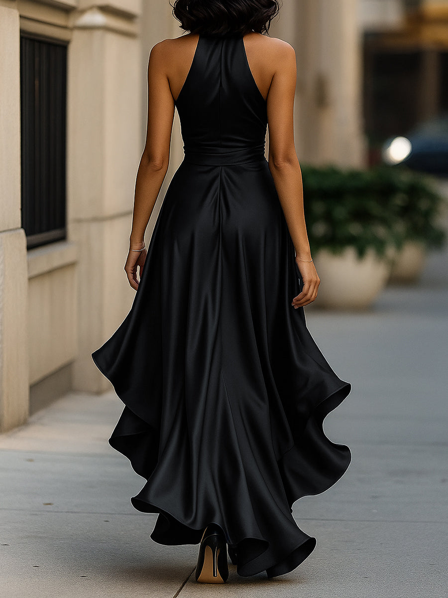 Anamartinezmadrid Gloria | Vestido Largo de Satén con Escote Halter y Volantes – photo 12