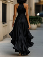 Anamartinezmadrid Gloria | Vestido Largo de Satén con Escote Halter y Volantes – photo 12
