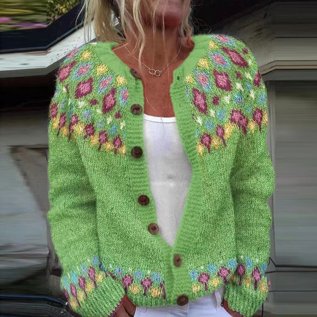 Anamartinezmadrid Silvia | Cárdigan de Punto Nórdico con Canesú Jacquard