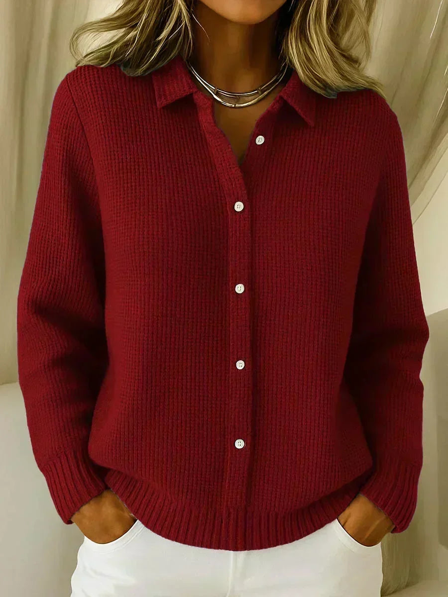 Anamartinezmadrid Camino | Cárdigan de Punto Gofre con Cuello Camisero – Burdeos – photo 2