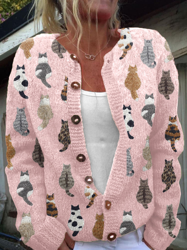 Anamartinezmadrid Enriqueta | Cárdigan de Punto con Estampado de Gatos – Rosa – photo 2