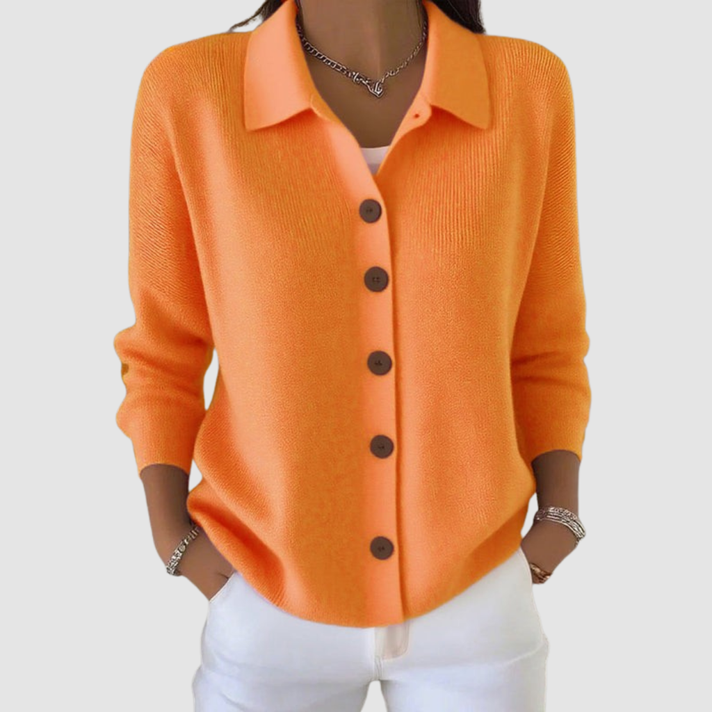 Anamartinezmadrid Iria | Cárdigan de Punto con Cuello Camisero y Botones – Naranja