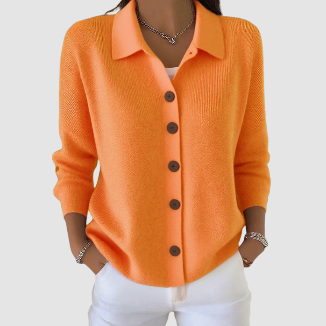 Anamartinezmadrid Iria | Cárdigan de Punto con Cuello Camisero y Botones – Naranja