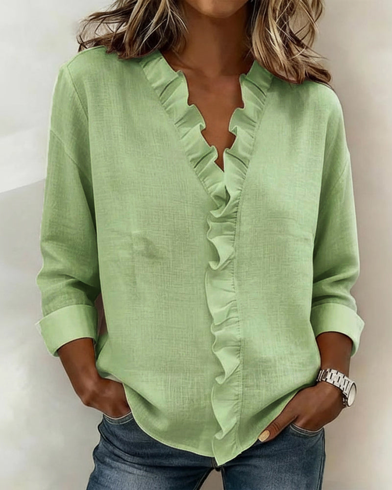 Marina Roca Beatriz - Blusa Fruncida con Escote en V – Verde – photo 5