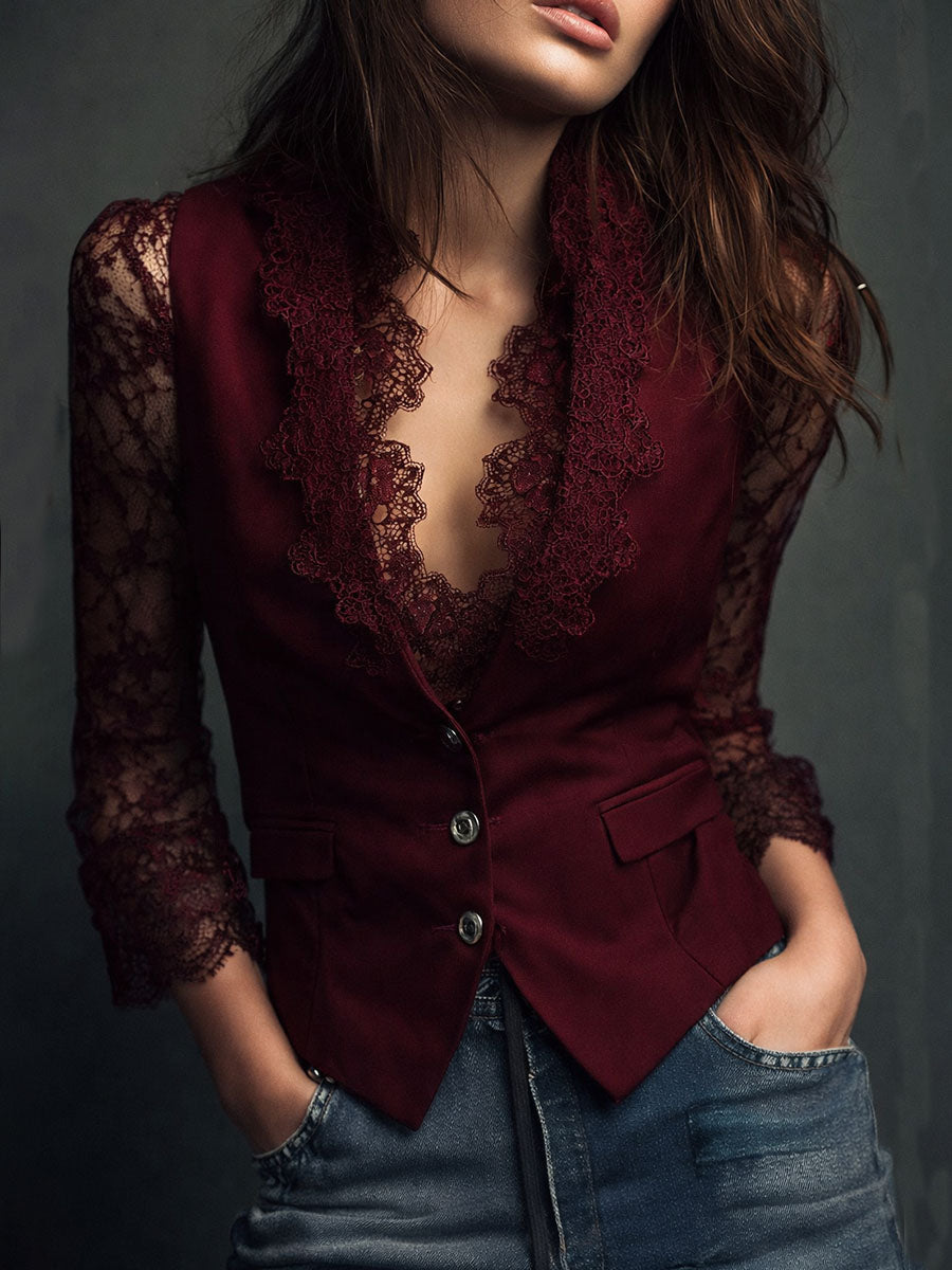 Jeanne Paris Teresa ⎸ Blazer con Mangas Semitransparentes – Borgoña – photo 2