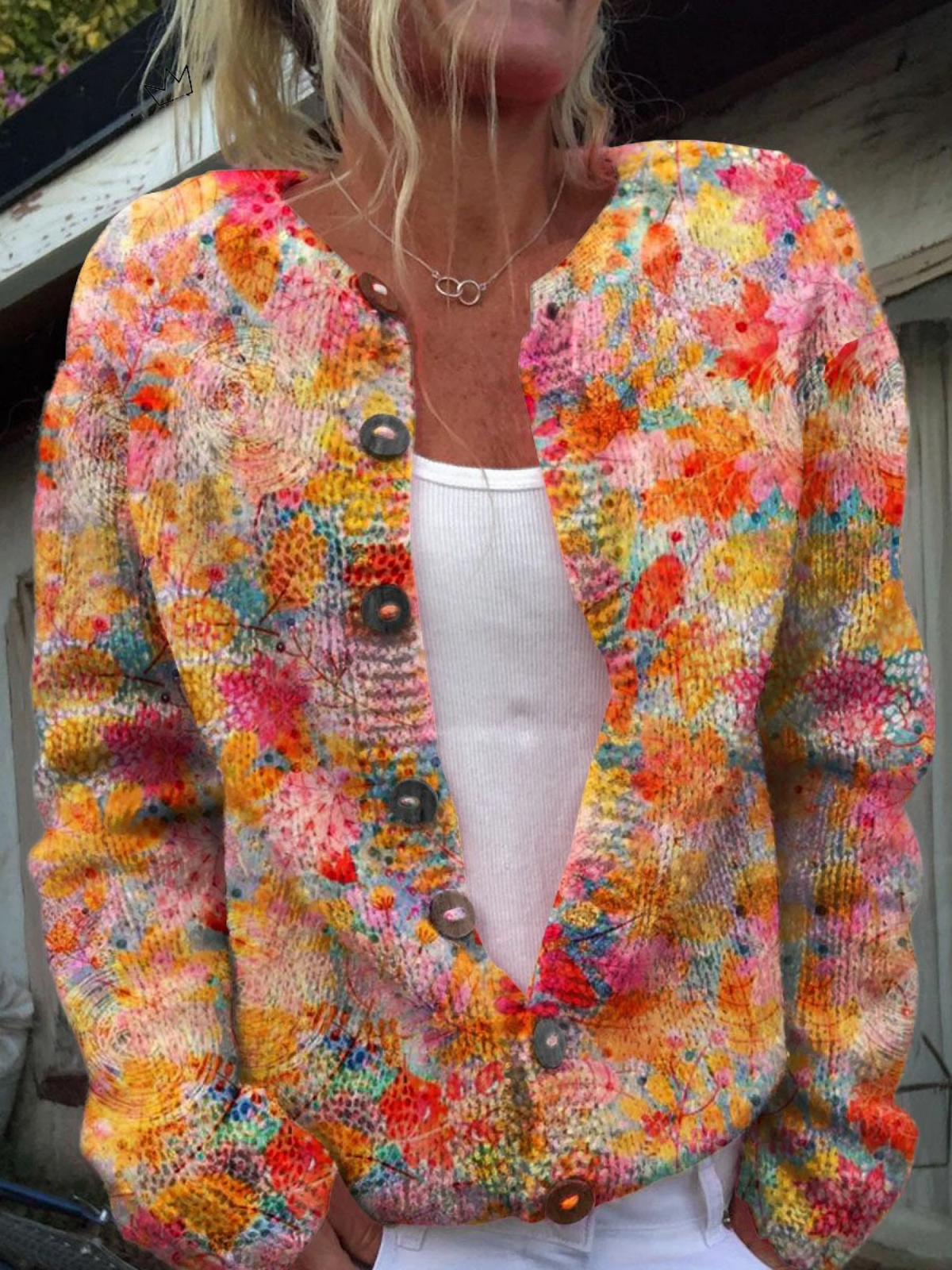 Anamartinezmadrid Pastora | Cárdigan de Punto Floral Multicolor Efecto Acuarela