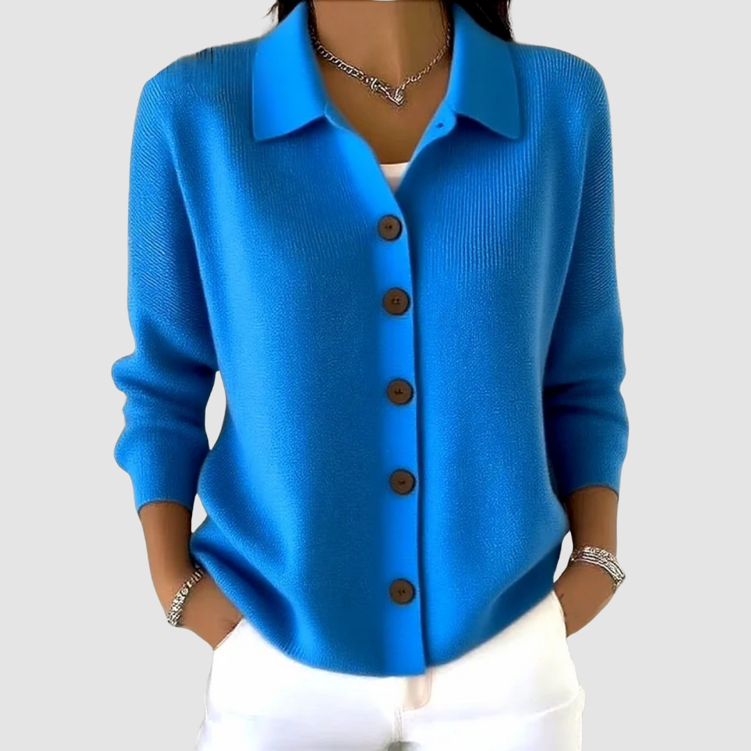 Anamartinezmadrid Iria | Cárdigan de Punto con Cuello Camisero y Botones – Azul – photo 6