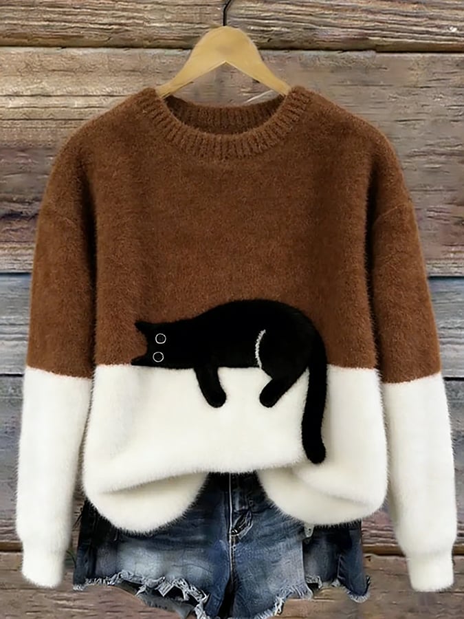 Silvana Vitali Ana - Jersey Elegante con Diseño de Gato – Marrón – photo 9