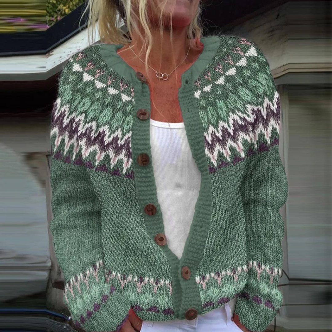 Anamartinezmadrid Lila | Cárdigan de Punto Jacquard Estilo Fair Isle
