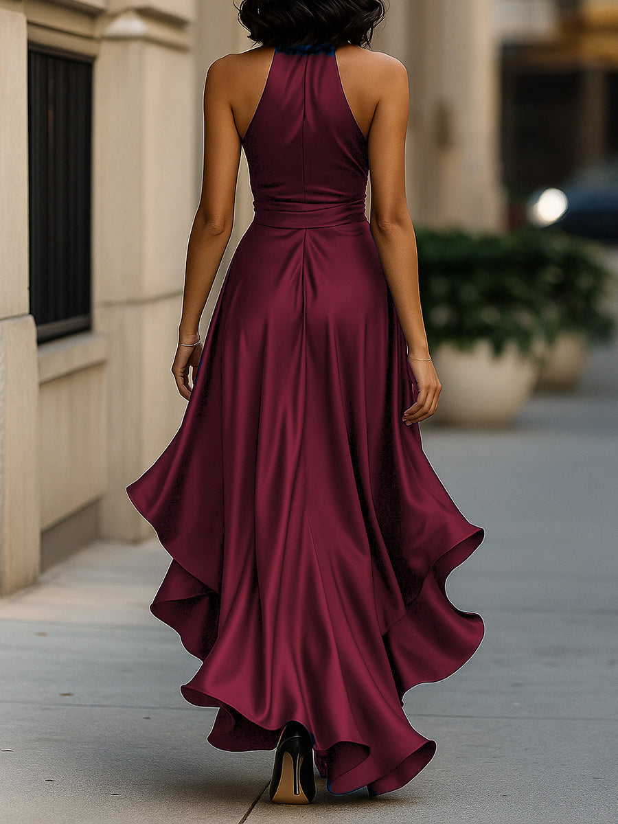 Anamartinezmadrid Gloria | Vestido Largo de Satén con Escote Halter y Volantes – photo 6