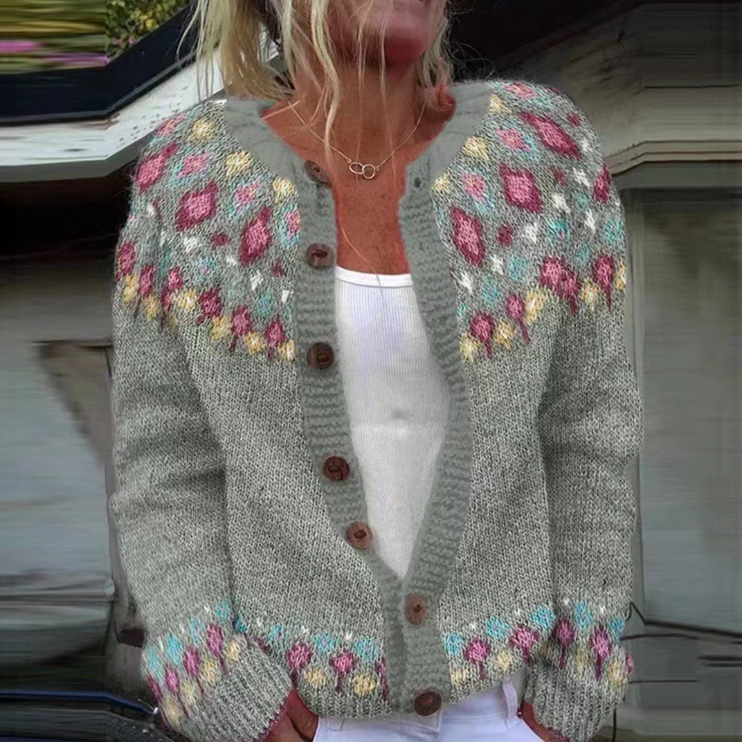 Anamartinezmadrid Celia | Cárdigan de Punto Jacquard Estilo Fair Isle