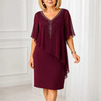 Anamartinezmadrid Joaquina | Vestido Midi de Invitada con Capa de Gasa y Escote en Pico – Burdeos – photo 12