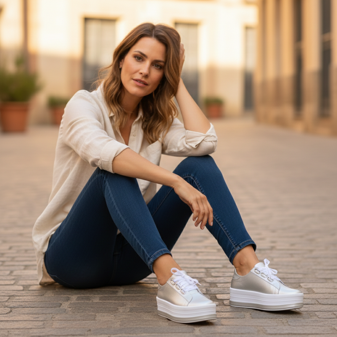 Anamartinezmadrid Aitana | Zapatillas Plataforma Casual Mujer Cordones Ojales Metálicos Suela Alta – photo 5