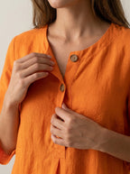 Vanesa | Vestido con textura de lino con manga abullonada y botones