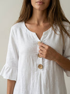 Olivia Sur Vanesa - Vestido con Textura de Lino con Manga Abullonada y Botones – photo 2