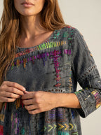 SANTORO Manuela - Vestido Denim con Patchwork Étnico – photo 7