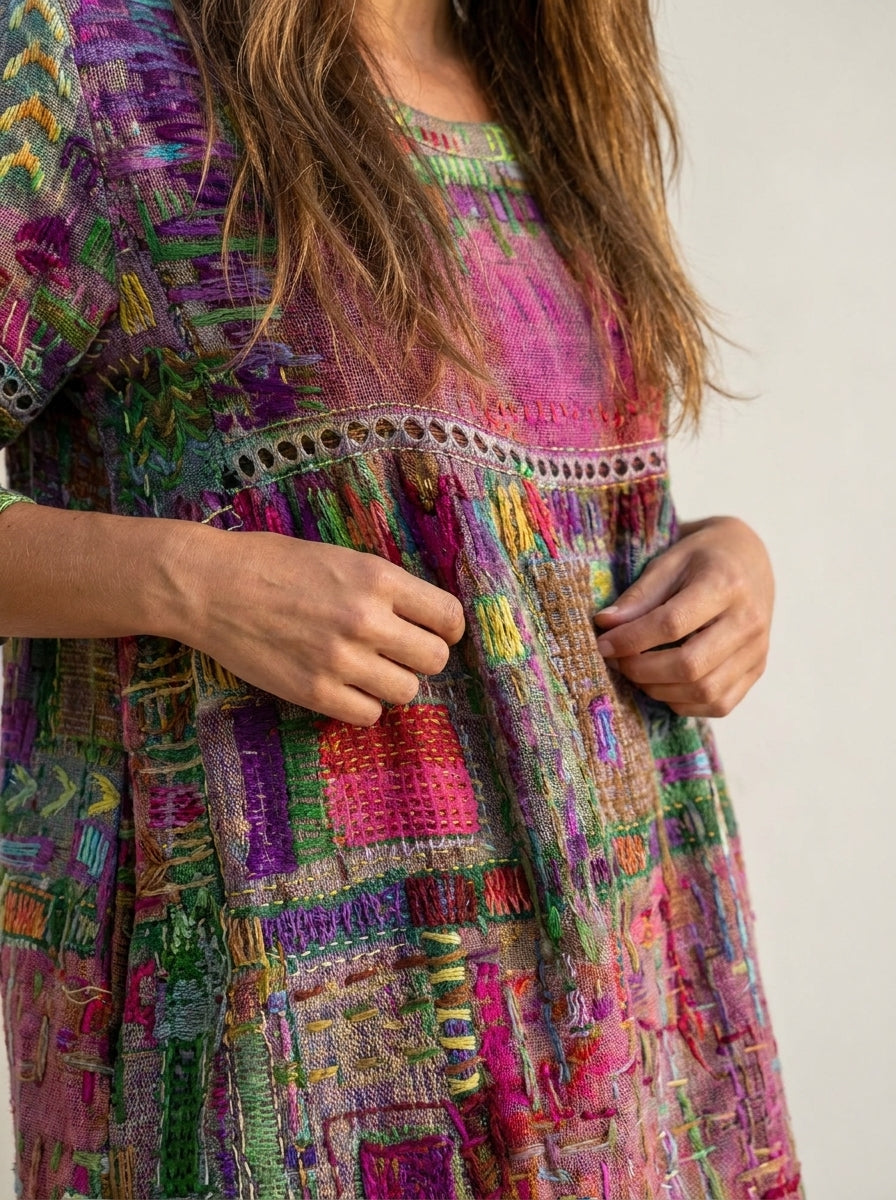 SANTORO Manuela - Vestido Denim con Patchwork Étnico – photo 9