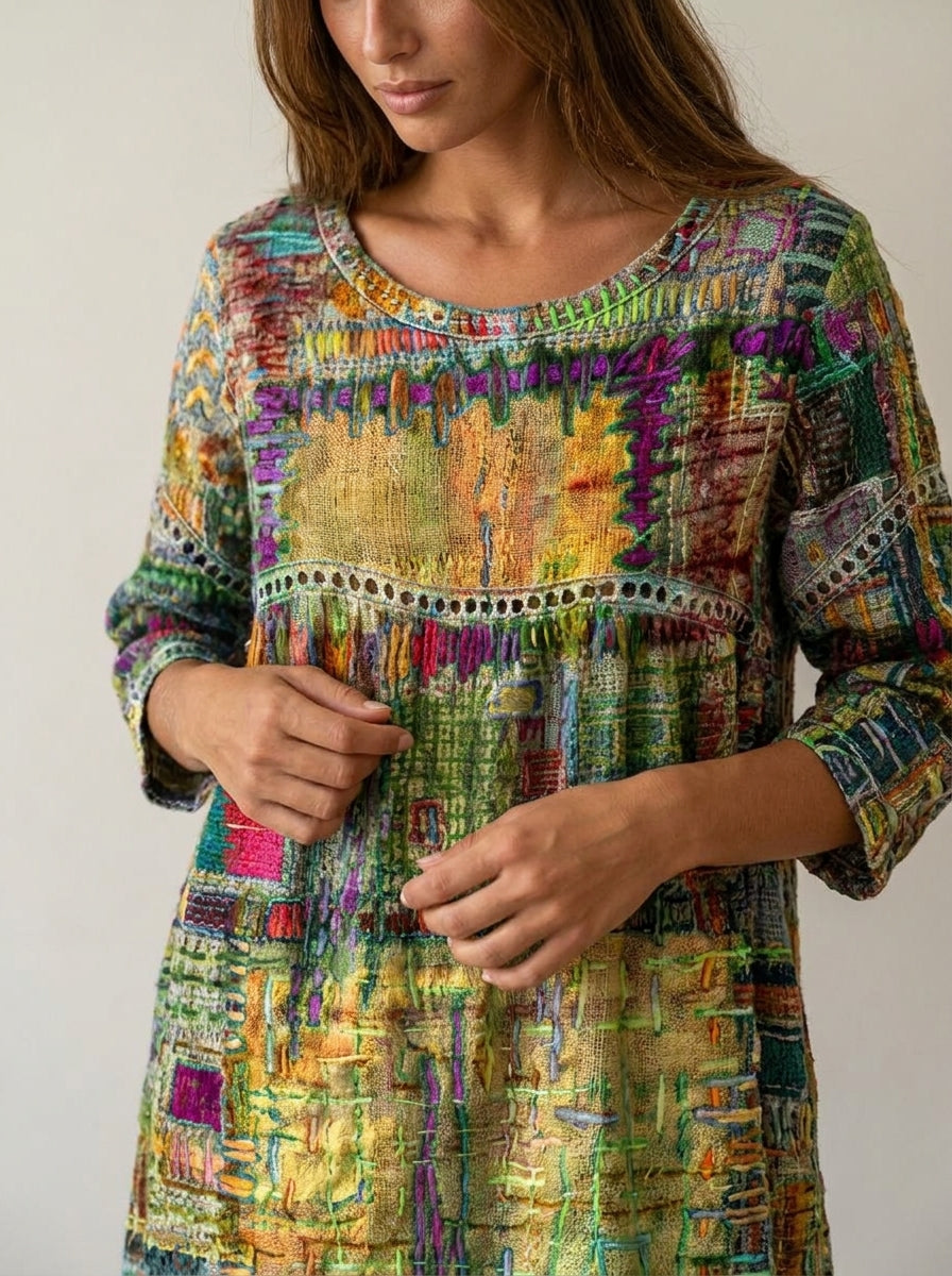 SANTORO Manuela - Vestido Denim con Patchwork Étnico – photo 11