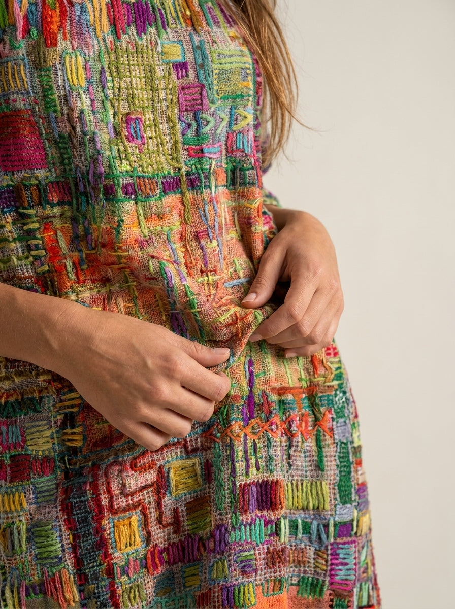 SANTORO Manuela - Vestido Denim con Patchwork Étnico – photo 5