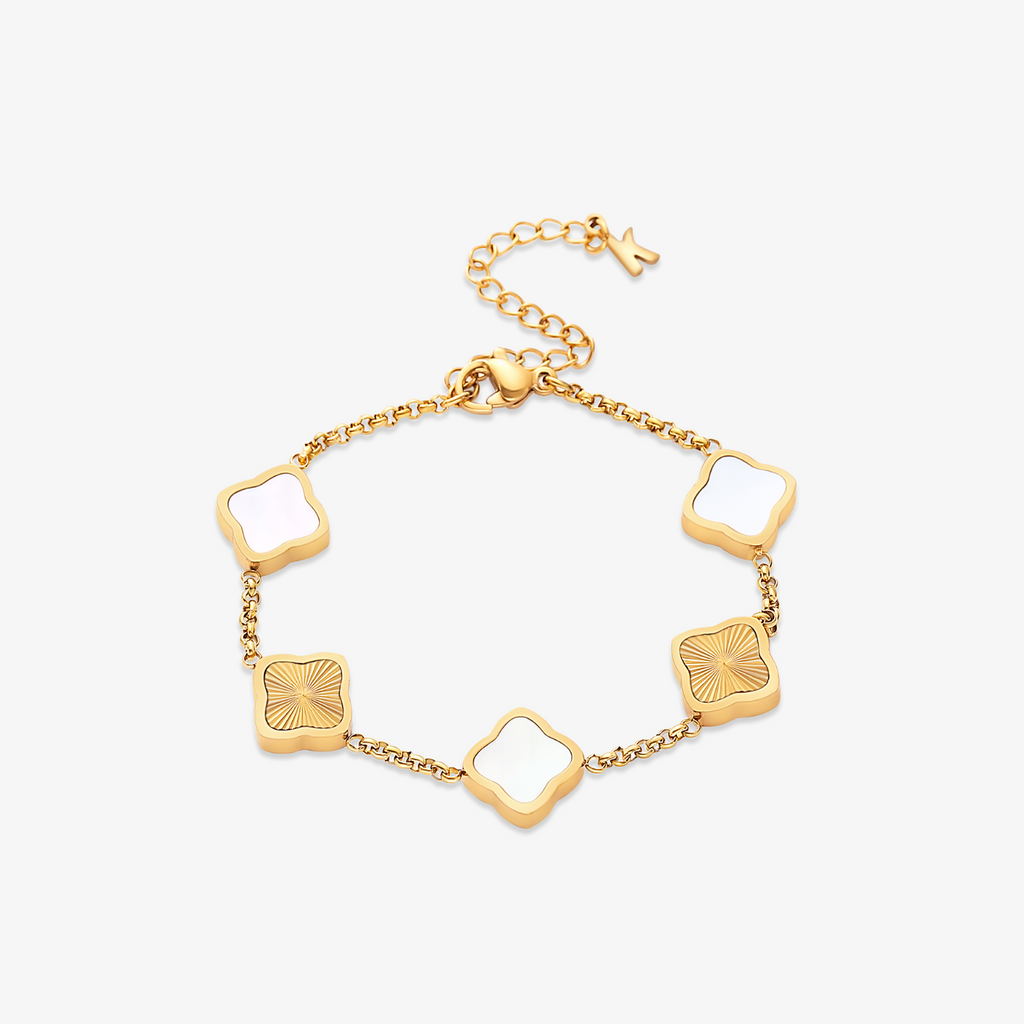 Marina Roca Pulsera trévol estilo Celine – Blanco y Dorado – photo 12