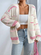 Anamartinezmadrid Nayara | Cárdigan Oversize de Punto Calado con Rayas de Color – Rosa – photo 4