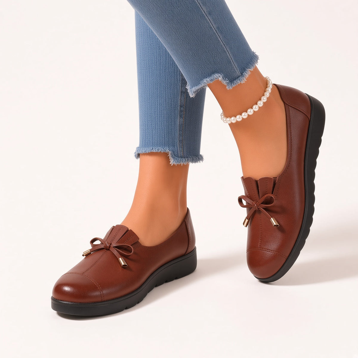 Anamartinezmadrid Estefanía | Mocasines Suaves con Lazo y Puntas Doradas – Marrón – photo 4