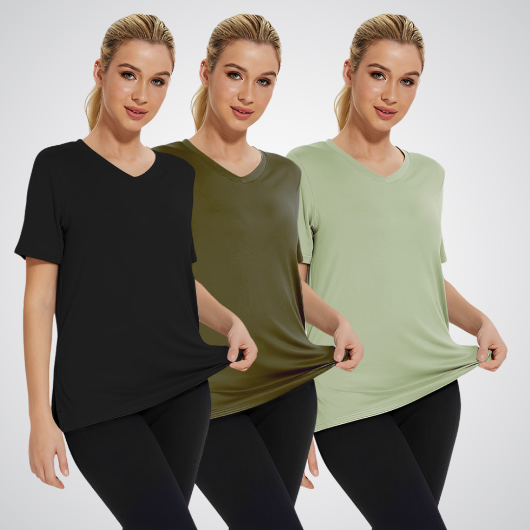 Anamartinezmadrid Selena | Pack de 3 Camisetas de Cuello Pico – Negro / Oliva / Verde Grisáceo – photo 6