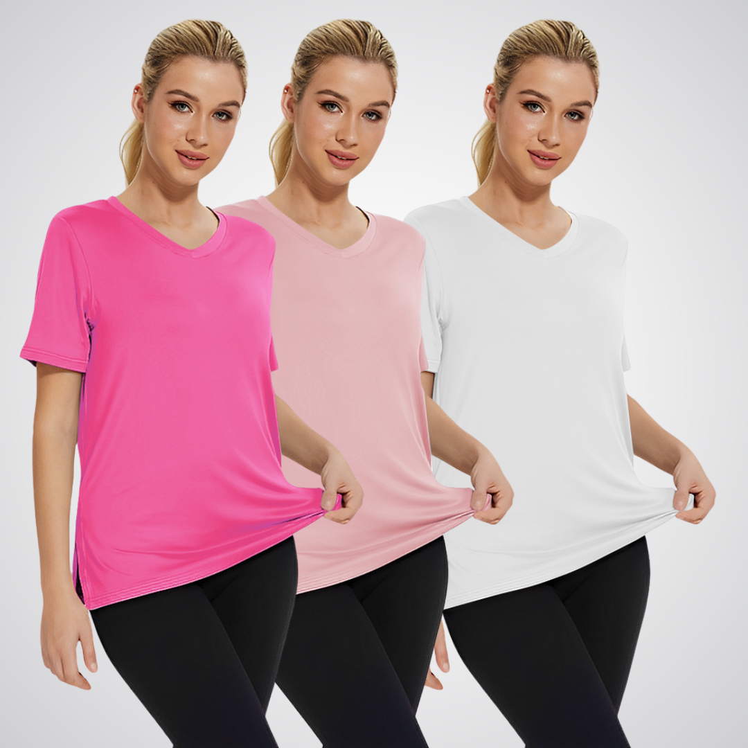 Anamartinezmadrid Selena | Pack de 3 Camisetas de Cuello Pico – Rosa Flúor / Rosa / Blanco – photo 9