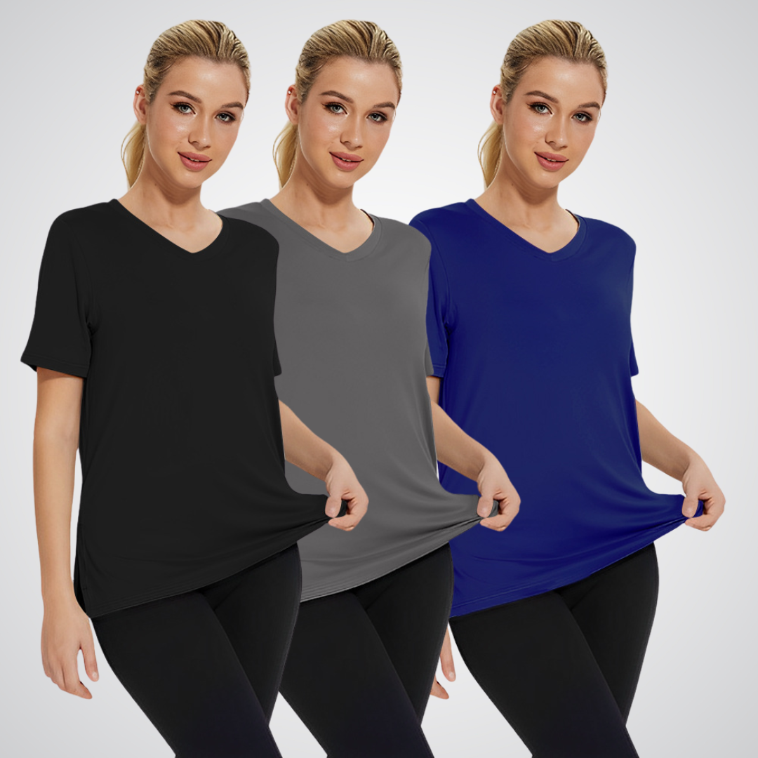 Anamartinezmadrid Selena | Pack de 3 Camisetas de Cuello Pico – Negro / Gris Oscuro / Azul Marino – photo 4