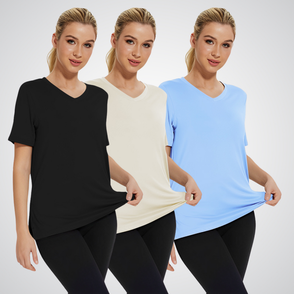 Anamartinezmadrid Selena | Pack de 3 Camisetas de Cuello Pico – Negro / Crudo / Azul Claro – photo 7